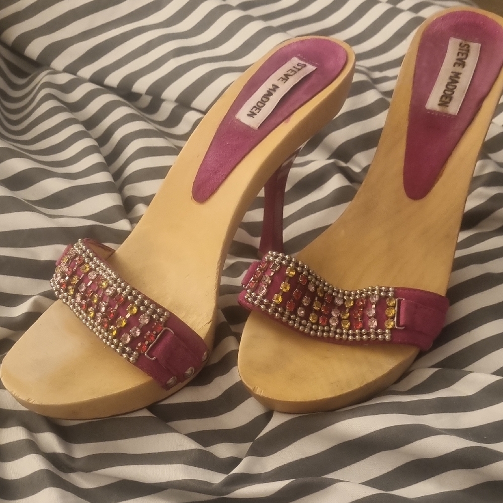 Vintage Y2K Steve Madden Fuchsia Embellished Stiletto Heels - Picture 8 of 8